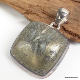 Bijou Pendentif en Pyrite plume carré - Pendentifs pierres naturelles