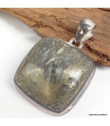 Pendentif Pyrite plume carré – argent 925