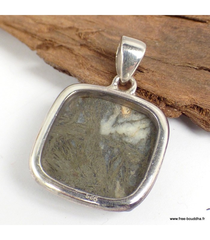 Pendentif Pyrite plume carré – argent 925