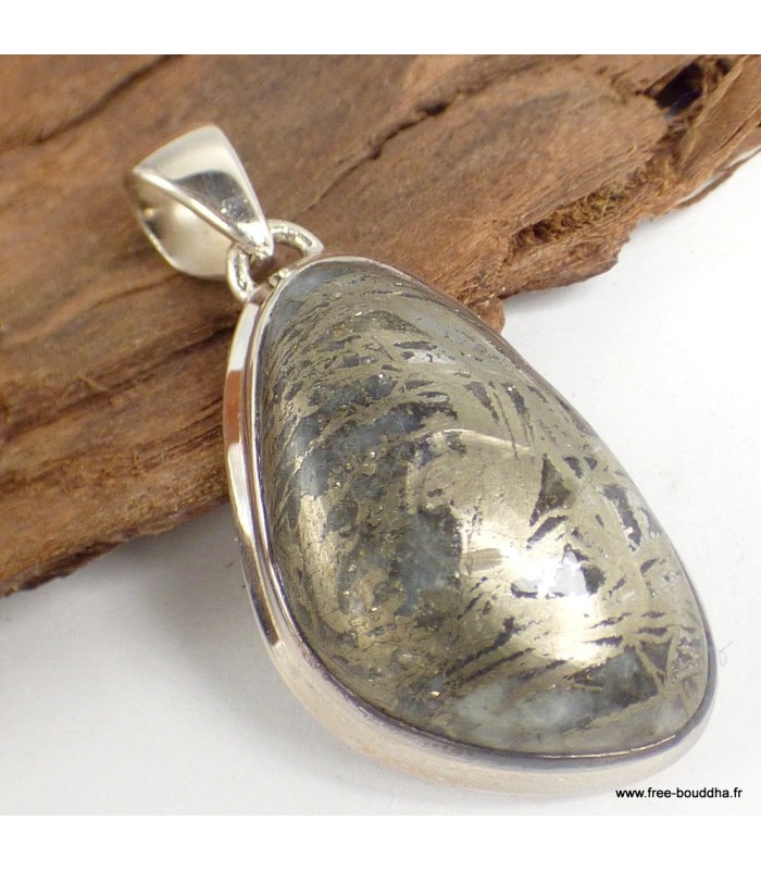 Pendentif Pyrite plume forme libre – argent 925