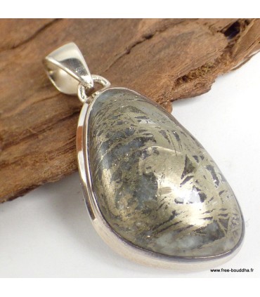 Pendentif Pyrite plume forme libre – argent 925