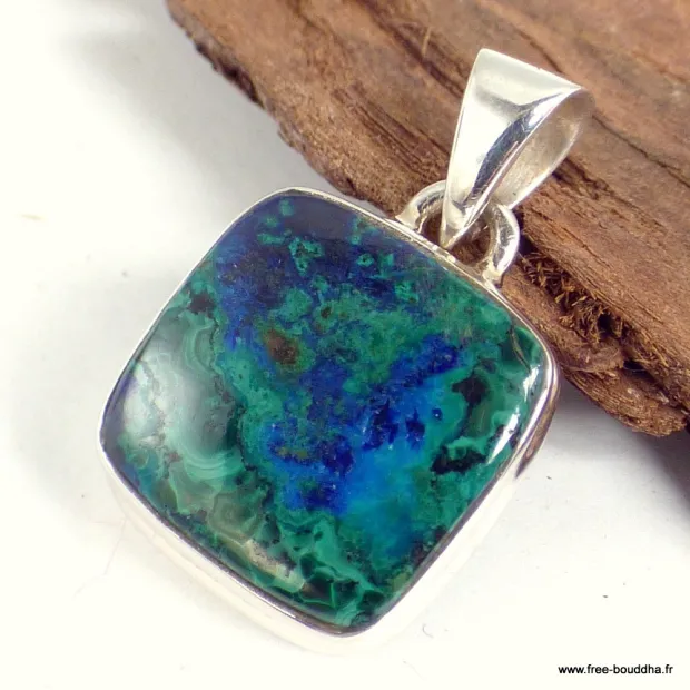 Petit pendentif Azurite malachite carré - Bijoux en Azurite Malachite
