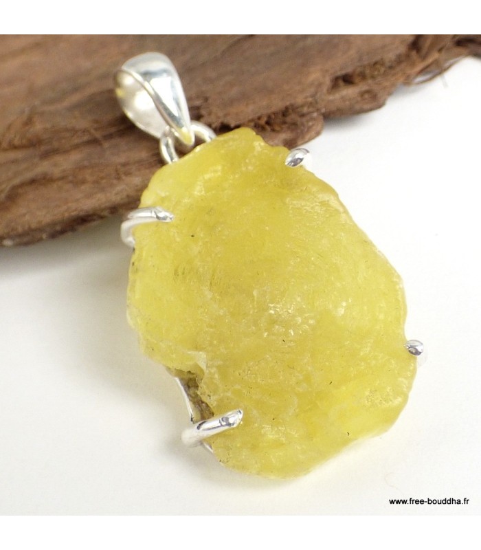 Pendentif Brucite jaune pierre naturelle – argent 925