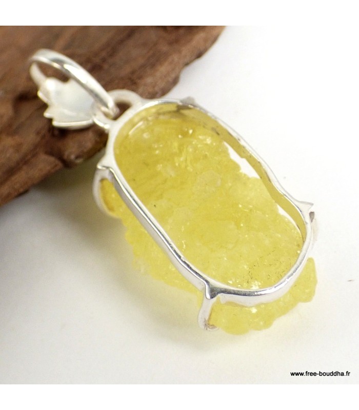 Pendentif en Brucite jaune citron pierre naturelle – argent 925