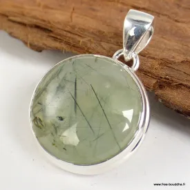 Pendentif Quartz Rutile noir sur Préhnite - Bijoux en Préhnite