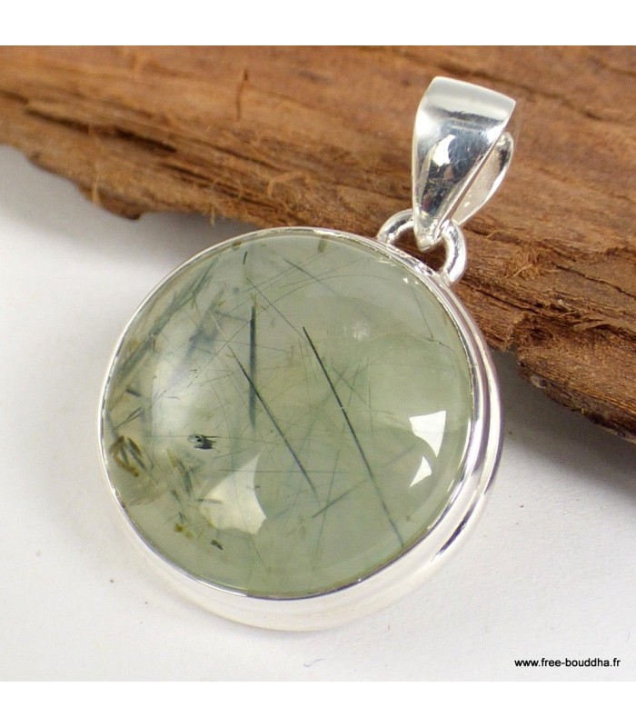 Pendentif Quartz Rutile sur Préhnite pierre naturelle – argent 925