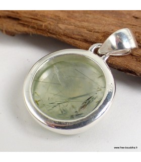 Pendentif Quartz Rutile sur Préhnite pierre naturelle – argent 925