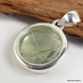 Pendentif Quartz Rutile noir sur Préhnite - Bijoux en Préhnite