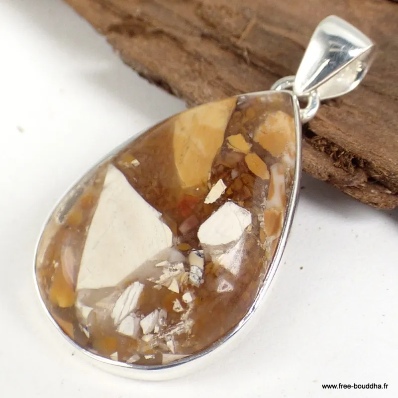 Pendentif Jaspe Brecchia forme goutte - Bijoux en Jaspe