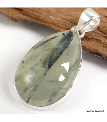 Pendentif Quartz Rutile sur Préhnite pierre naturelle – argent 925