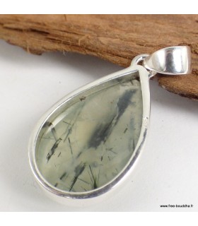 Pendentif Quartz Rutile sur Préhnite pierre naturelle – argent 925