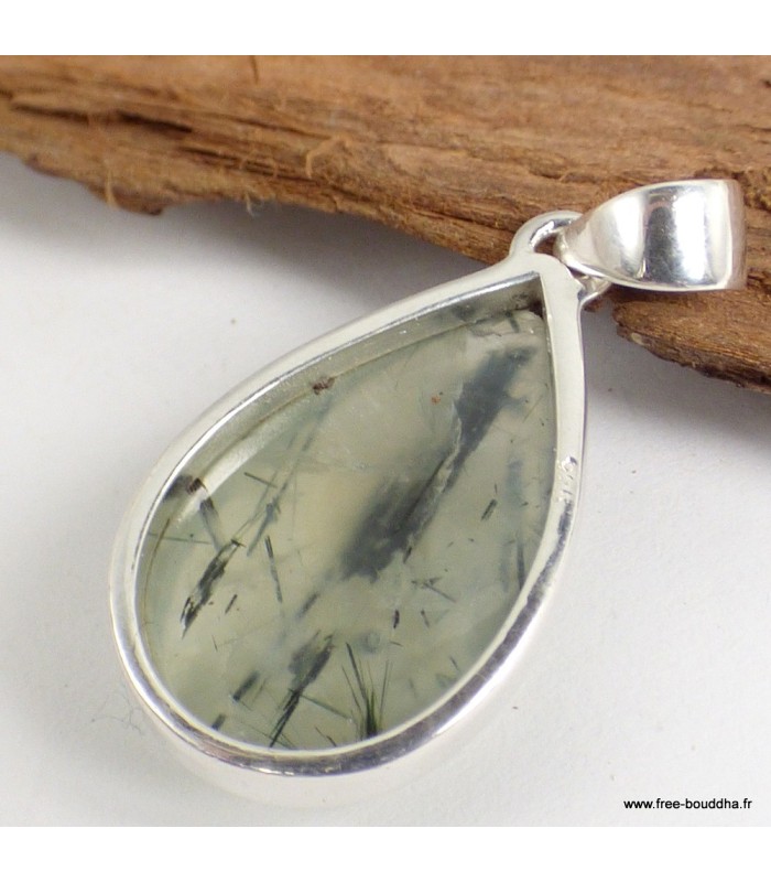 Pendentif Quartz Rutile sur Préhnite pierre naturelle – argent 925