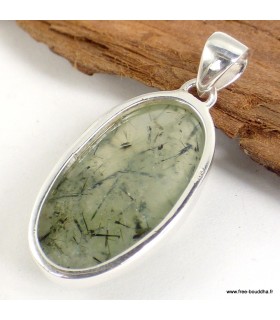 Pendentif ovale Quartz Rutile sur Préhnite pierre naturelle