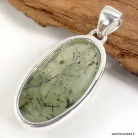 Pendentif Quartz Rutile noir sur Préhnite oval - Pendentifs pierres naturelles