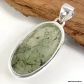 Pendentif Quartz Rutile noir sur Préhnite oval - Pendentifs pierres naturelles