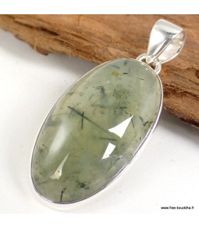 Pendentif ovale Quartz Rutile sur Préhnite pierre naturelle
