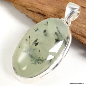 Pendentif oval Prehnite et rutile noir - Pendentifs pierres naturelles