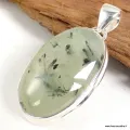 Pendentif oval Prehnite et rutile noir - Pendentifs pierres naturelles