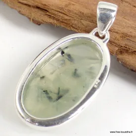Pendentif oval Prehnite et rutile noir - Pendentifs pierres naturelles