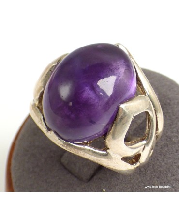 Bague Homme Améthyste cabochon T 57 – Argent 925