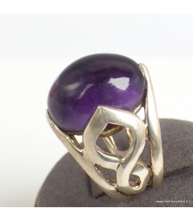 Bague Homme Améthyste cabochon T 57 – Argent 925