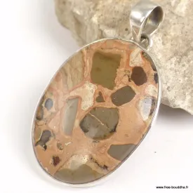 Pendentif oval en Jaspe bréchique argent 925 - Pendentifs pierres naturelles