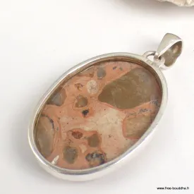 Pendentif oval en Jaspe bréchique argent 925 - Pendentifs pierres naturelles