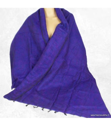Étole châle laine de yak népalais bleu rose artisanal – Made in Nepal