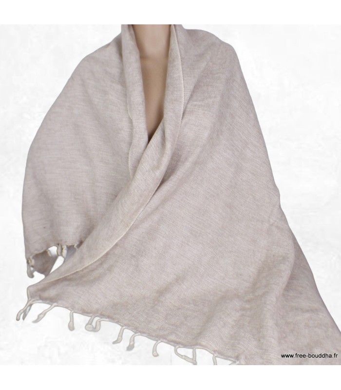 Châle laine de yak népalais beige écru artisanal