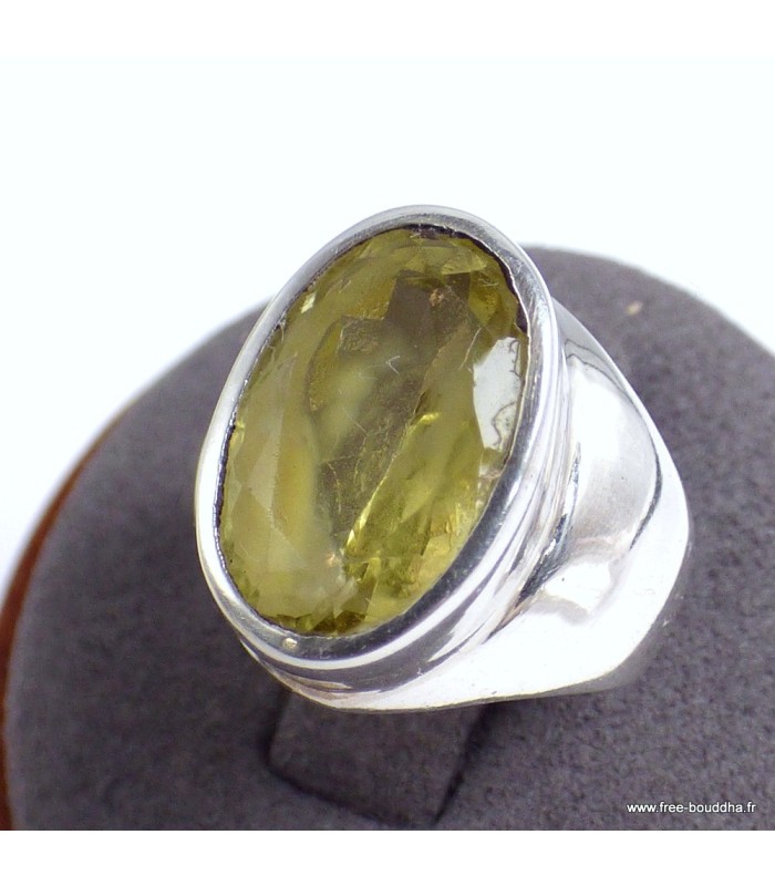 Bague argent Quartz citron facetté T55 - argent 925