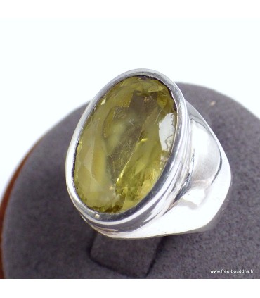 Bague argent Quartz citron facetté T55 - argent 925