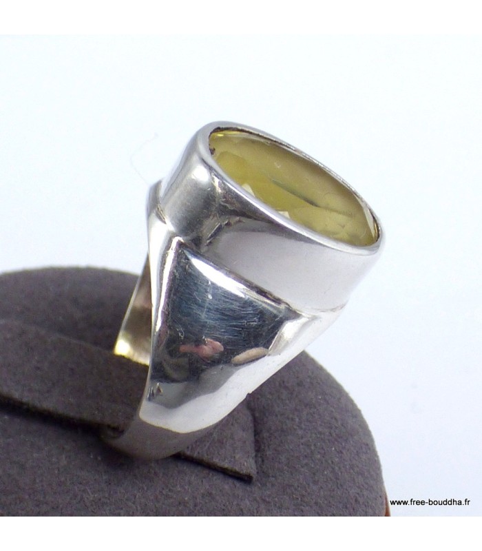 Bague argent Quartz citron facetté T55 - argent 925