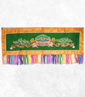 Tenture tibétaine Mahakala en coton brodé, 90x45 cm.