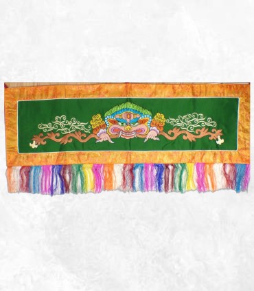 Tenture tibétaine Mahakala en coton brodé, 90x45 cm.