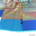 Châle bambou écologique turquoise rouille - Châle en Bambou écologique