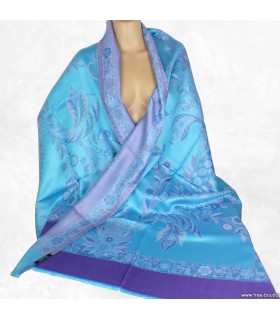 Châle écologique en bambou bleu mauve – réversible artisanal