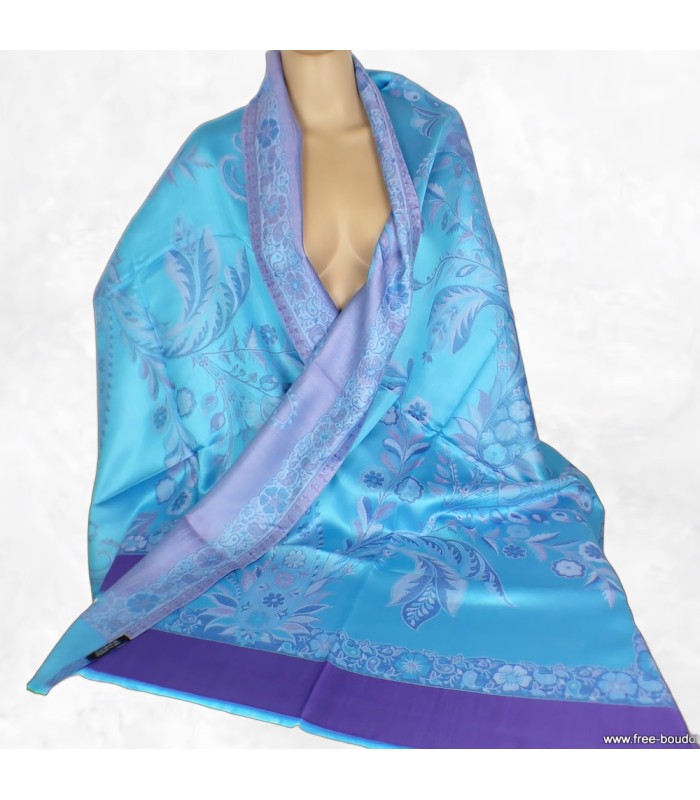 Châle écologique en bambou bleu mauve – réversible artisanal