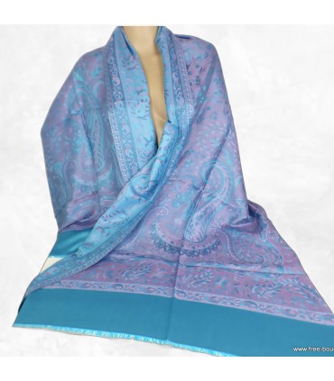 Châle en bambou rose turquoise- léger et très chaud