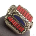 Grosse bague Tibétaine traditionnelle Corail Taille 61 - Bagues tibétaines bouddhistes