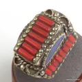 Grosse bague Tibétaine traditionnelle Corail Taille 61 - Bagues tibétaines bouddhistes