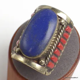 Grosse bague Tibétaine traditionnelle Imitation Lapis Lazuli - Bagues tibétaines bouddhistes