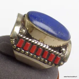 Grosse bague Tibétaine traditionnelle Imitation Lapis Lazuli - Bagues tibétaines bouddhistes
