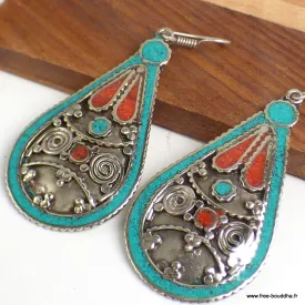 Boucles d’oreilles tibétaines artisanales pendantes - Boucles d'oreilles tibétaines