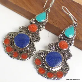 Boucles d'oreilles tibétaines ethniques du Népal - Boucles d'oreilles tibétaines