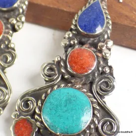 Boucles d'oreilles tibétaines 3 couleurs, Népal - Boucles d'oreilles tibétaines
