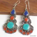 Boucles d'oreilles tibétaines 3 couleurs, Népal - Boucles d'oreilles tibétaines