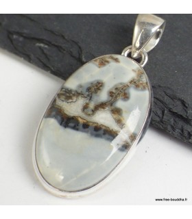 Pendentif ovale Jaspe Maligano – Pierre rare en argent 925