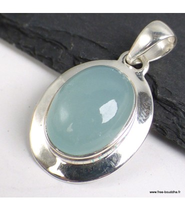 Pendentif Calcédoine d’eau Authentique – Argent 925 certifié