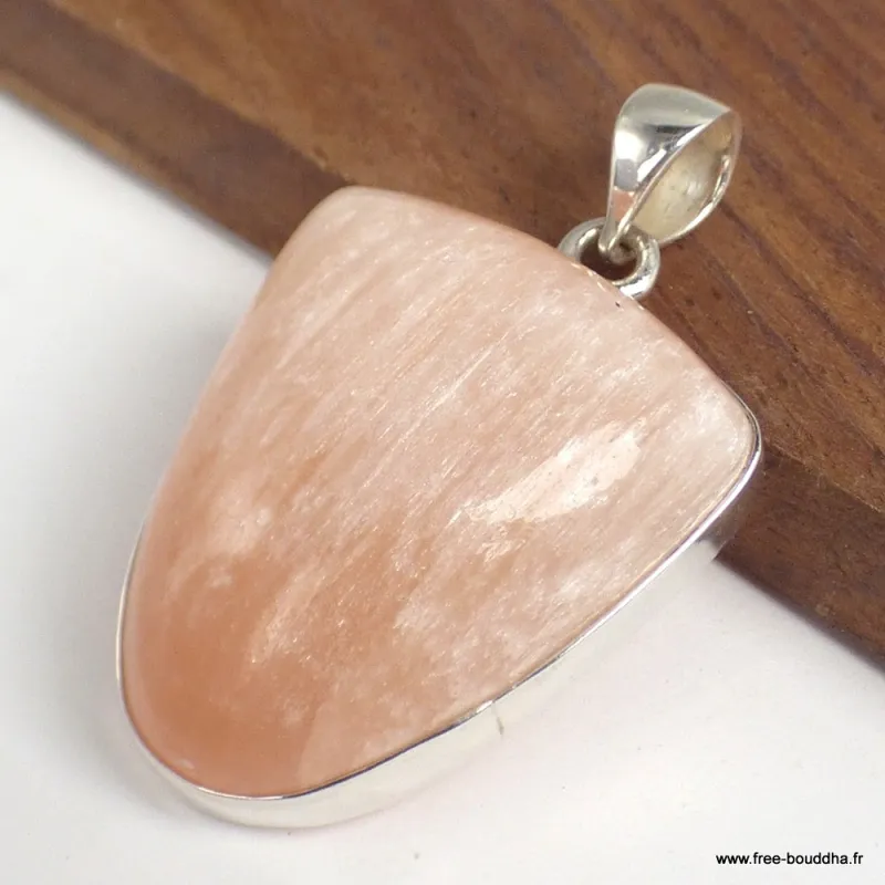 Pendentif Sélénite orange semi-ovale - Pendentifs pierres naturelles