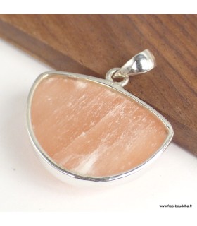 Pendentif semi-ronde Sélénite orange – Pierre rare en argent 925